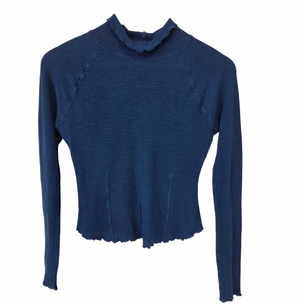 Intimately Free People Royal Blue Mock Waffle Knit Rayon Long Sleeve Capsule S